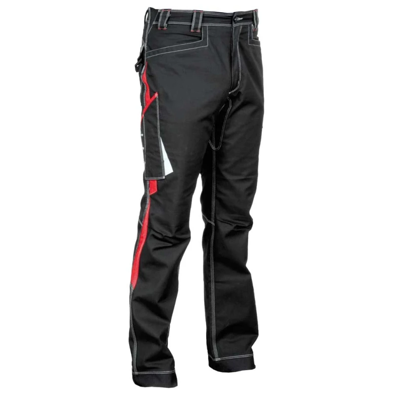 Liquidación total - Pantalón de trabajo Stretch Elásticos Multibolsillos Cofra Montijo V482-0-04 Número 46 Color Negro Rojo