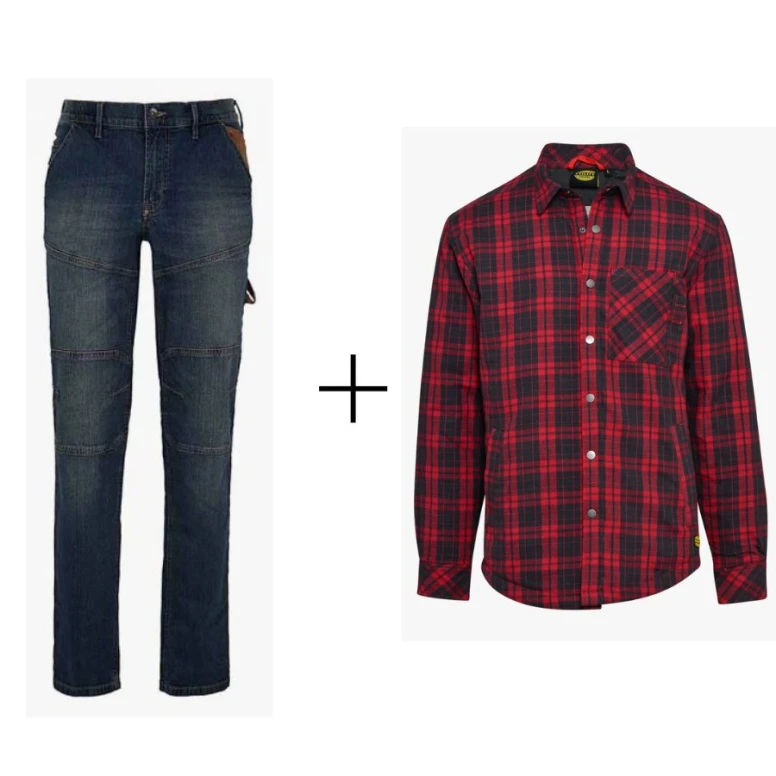 Conjunto de trabajo Diadora Pantalones vaqueros de trabajo Stone Plus &amp; Camisa de franela Diadora Padded Shirt