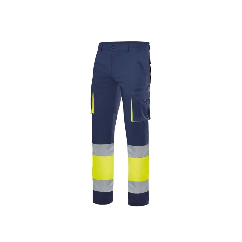 Pantalón bicolor de trabajo 100% Algodón Alta visibilidad Multibolsillos Velilla 303007
