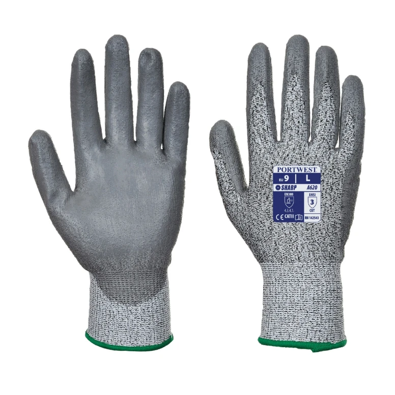12 Pares - Guantes anticorte Nivel 3 en HPPE y fibra de vidrio recubiertos de poliuretano