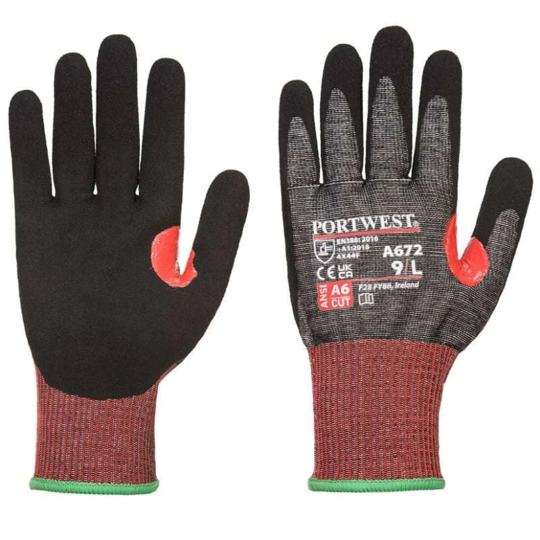 12 Pares - Guantes de trabajo anticorte de nitrilo CS AHR13 - A672 Portwest