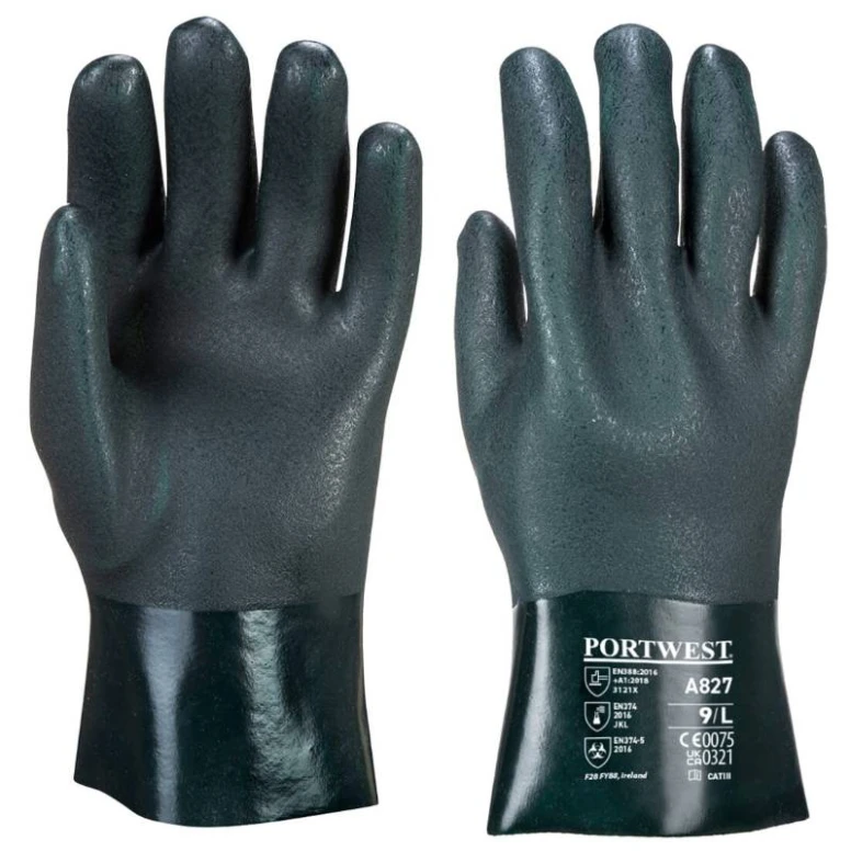 12 Pares - Guantes de trabajo PVC de doble armadura 27cm - A827 Portwest