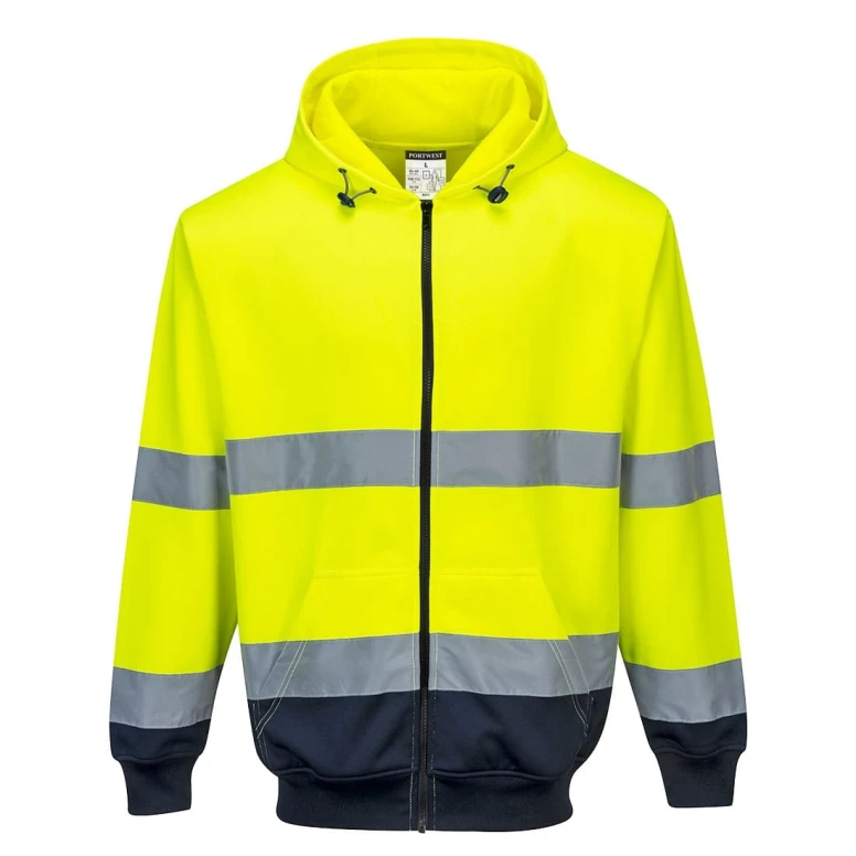 Sudadera de trabajo Bicolor con Capucha cremallera completa Alta Visibilidad Portwest B317