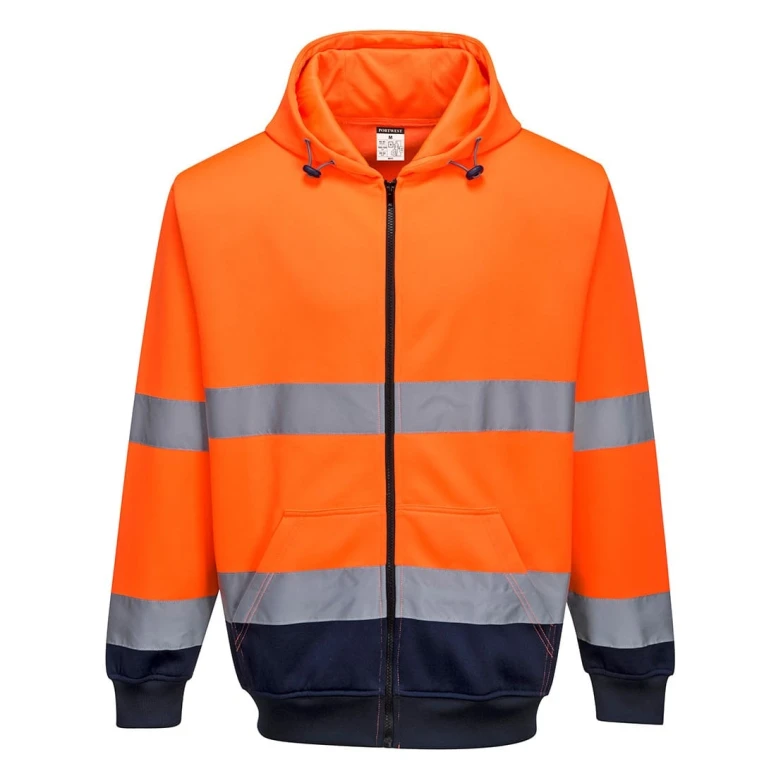 Sudadera de trabajo Bicolor con Capucha cremallera completa Alta Visibilidad Portwest B317
