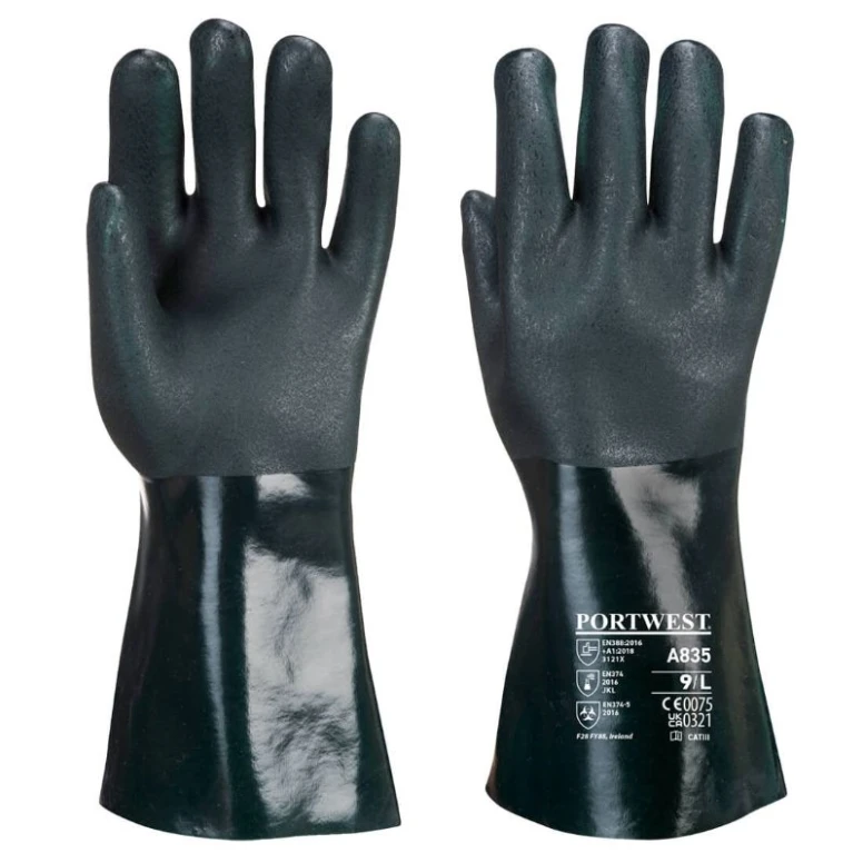 12 Pares - Guantes de trabajo PVC de doble armadura 35cm - A835 Portwest