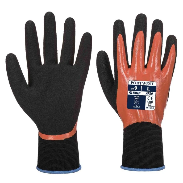 12 Pares - Guantes de trabajo impermeables y antideslizantes - Doble recubrimiento de nitrilo - AP30 Portwest