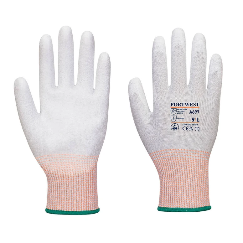 12 Pares - Guantes de trabajo LR 13 ESD recubiertos de poliuretano - A697 Portwest
