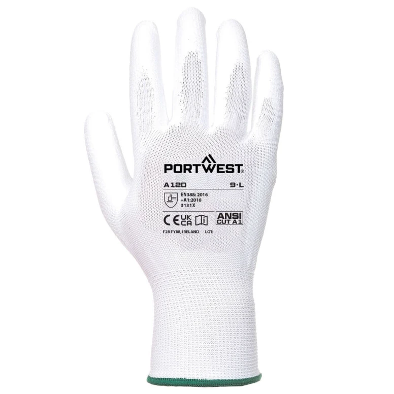 Guantes de trabajo recubiertos de poliuretano con soporte de nylon - Blanco