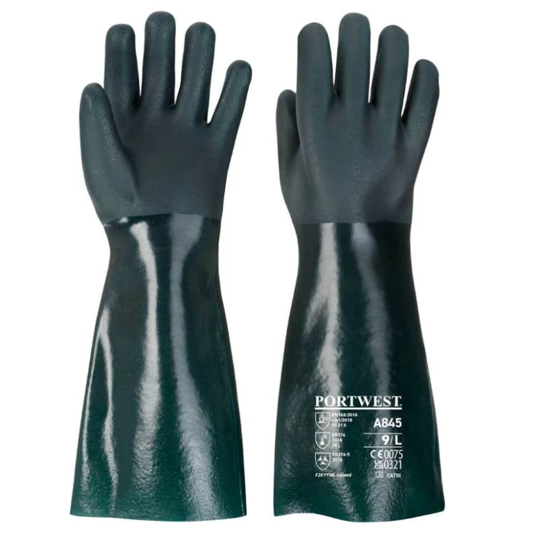 12 Pares - Guantes de trabajo en PVC de doble armadura 45cm - A845 Portwest
