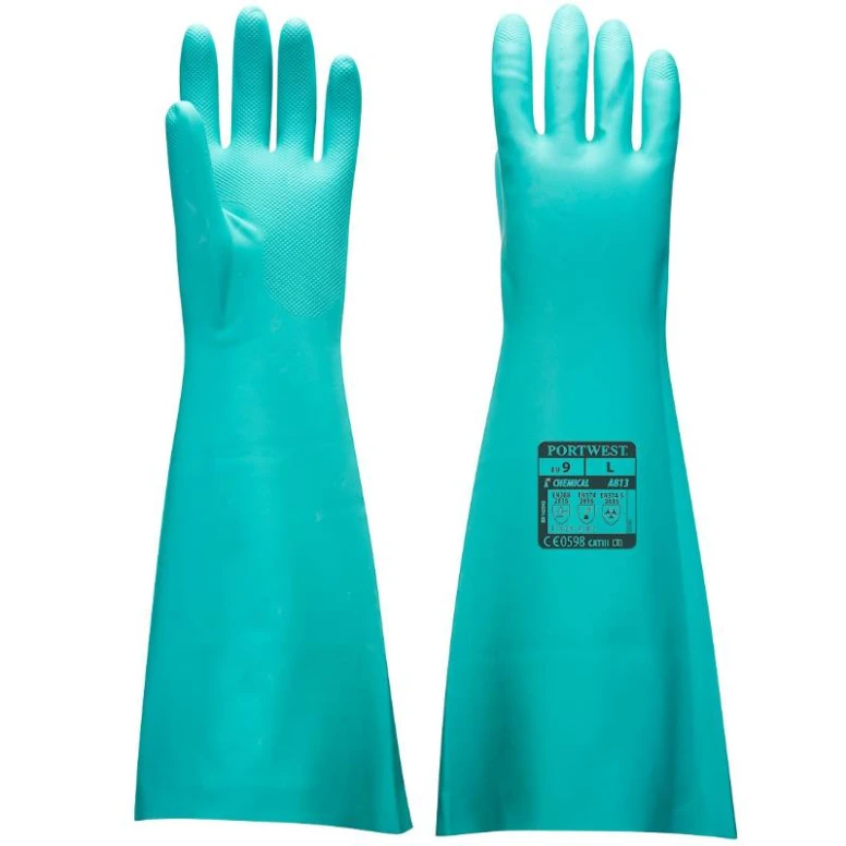 12 Pares - Guantes de trabajo con protección de nitrilo de longitud extra - A813 Portwest