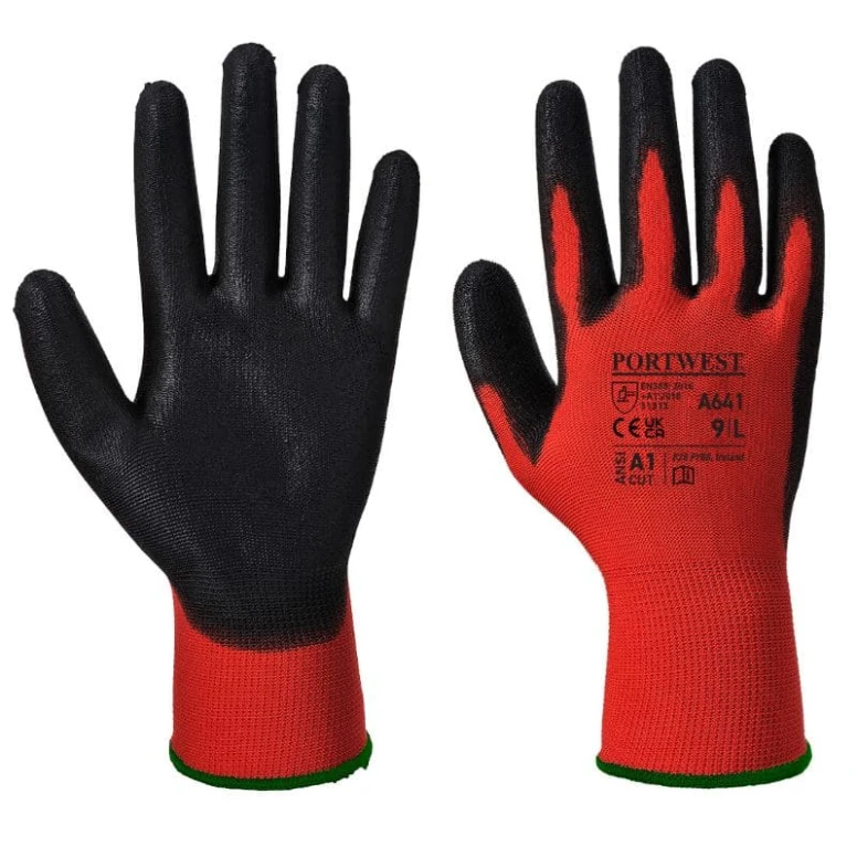 12 Pares - Guantes de trabajo PU - Rojo - A641 Portwest