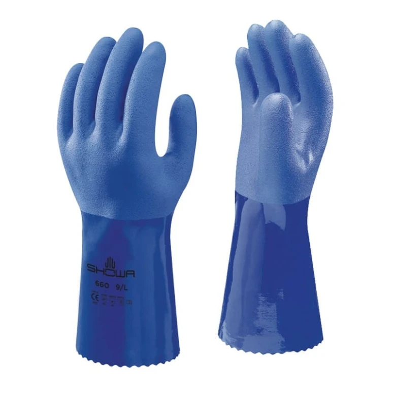 10 Pares - Guantes Showa 660 de PVC contra riesgos químicos con soporte de algodón SH660