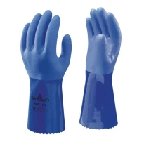 10 Pares - Guantes Showa 660 de PVC contra riesgos químicos con soporte de algodón SH660