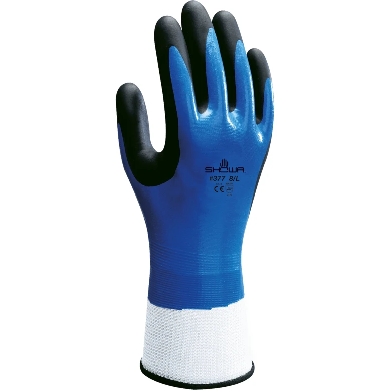 10 Pares - Guantes Showa 377 con doble recubrimiento de Nitrilo - Impermeables sh377