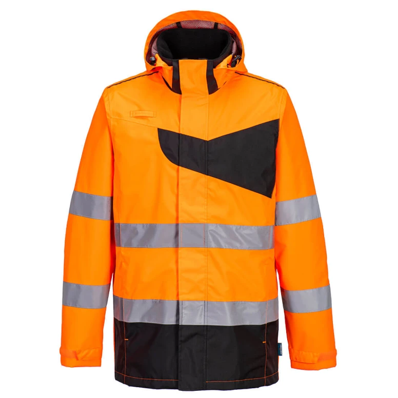 Chaqueta de Trabajo Alta Visibilidad Impermeable Multibolsillos Metalfree con Capucha Portwest PW265