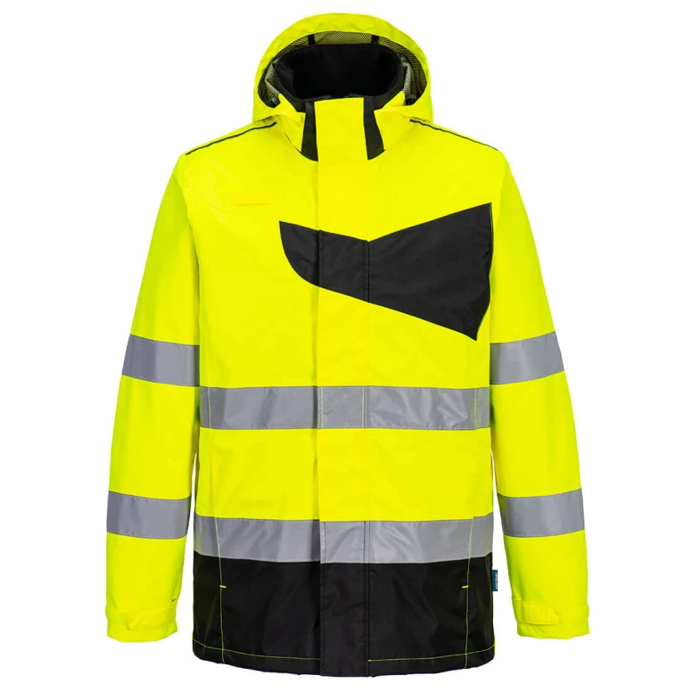 Chaqueta de Trabajo Alta Visibilidad Impermeable Multibolsillos Metalfree con Capucha Portwest PW265