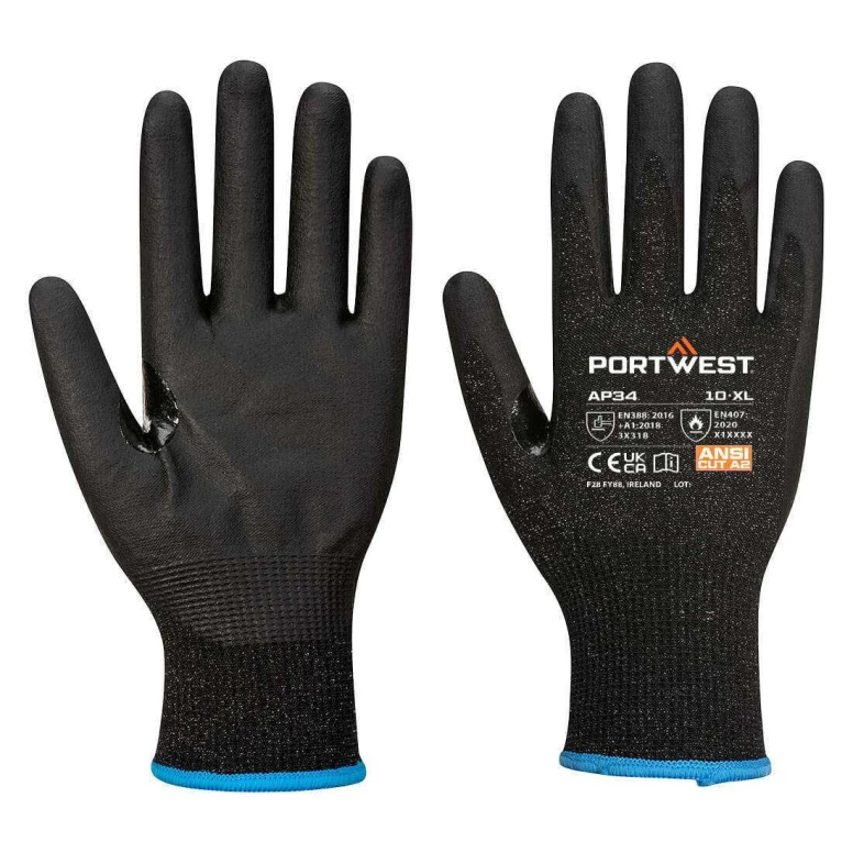 12 Piezas - Guantes de trabajo recubiertos de nitrilo anticorte antiabrasión elásticos Portwest AP34