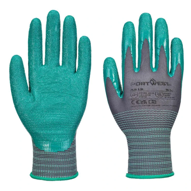 12 Piezas - Guantes de Trabajo Recubiertos de Nitrilo Anticorte Antidesgaste Anticalor Elásticos Portwest A313