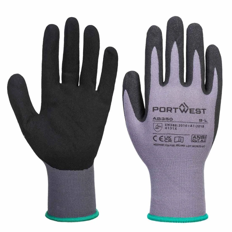 12 Piezas - Guantes de Trabajo Recubiertos de Nitrilo Anticorte Elásticos Portwest AB350