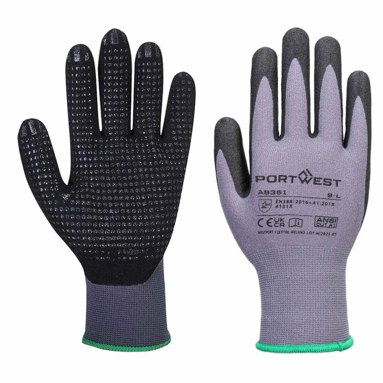12 Piezas - Guantes de Trabajo Recubiertos de Nitrilo Anticorte Stretch Portwest AB351