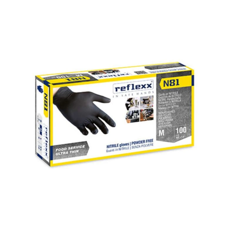 Guantes de Nitrilo Negros Reflexx N81 sin polvo