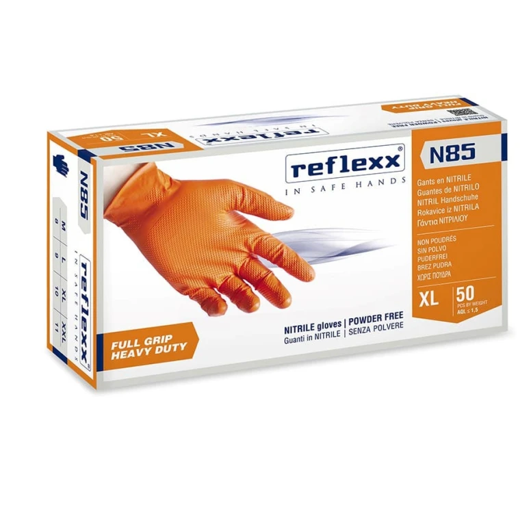 Guantes de nitrilo Reflexx N85 naranjas para mecánicos