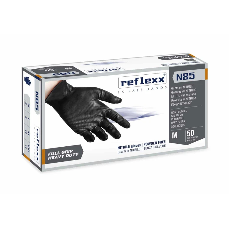 Guantes de nitrilo Reflexx N85 color negro para mecánicos