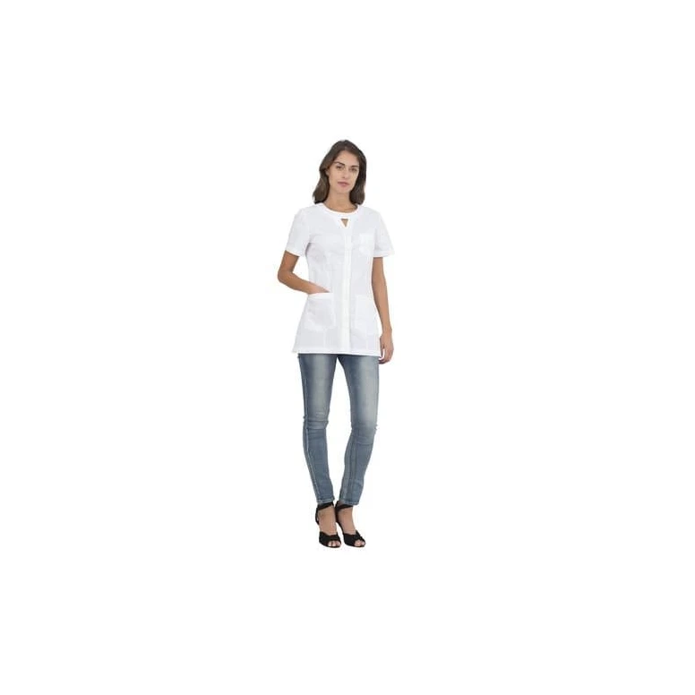 Blusa de mujer de manga corta Alpha Horeca Siggi con cierre de botones - 28CS1593/00-0001