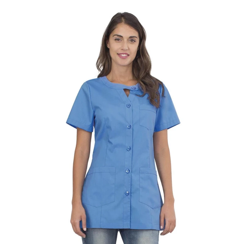 Blusa de mujer de manga corta Alpha Horeca Siggi con cierre de botones - 28CS1593/00-0001