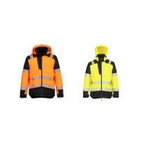Chaqueta de Trabajo Alta Visibilidad Multibolsillos Impermeable Elástica con Capucha Cremallera Completa Portwest T160