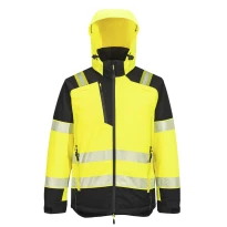 Chaqueta de Trabajo Alta Visibilidad Multibolsillos Impermeable Elástica con Capucha Cremallera Completa Portwest T160