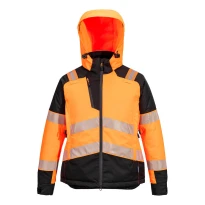 Chaqueta de Trabajo Alta Visibilidad Multibolsillos Impermeable Elástica con Cremallera Completa y Capucha Mujer Portwest T162 2