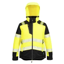 Chaqueta de Trabajo Alta Visibilidad Multibolsillos Impermeable Elástica con Cremallera Completa y Capucha Mujer Portwest T162