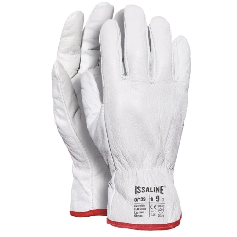 12 Pares - Guantes de trabajo en cuero flor de bovino - Issa Line 07139