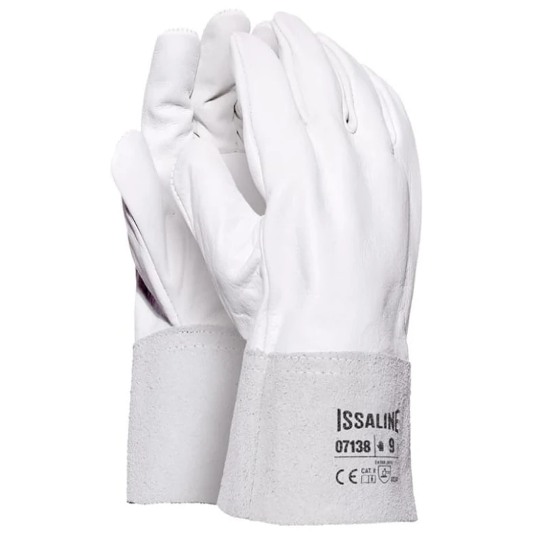 12 Pares - Guantes de trabajo en cuero flor de bovino Puño de crosta - Issa Line 07138