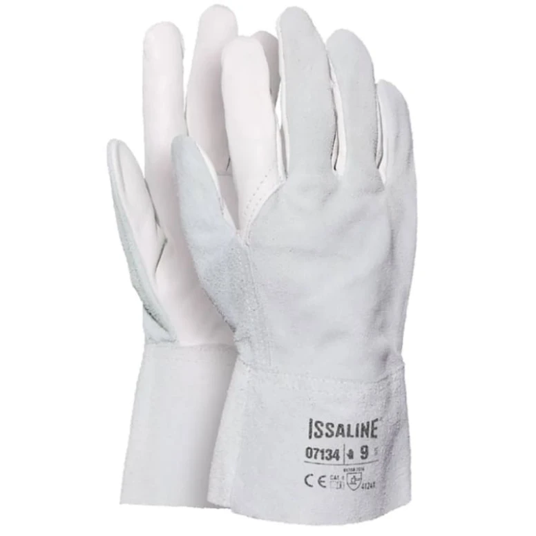12 Pares - Guantes de trabajo en cuero flor de bovino Puño de crosta - Issa Line 07134