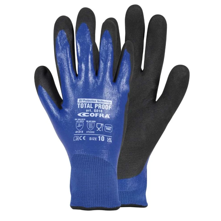 12 Piezas - Guantes de Trabajo en Nitrilo Cofra Total Proof G010