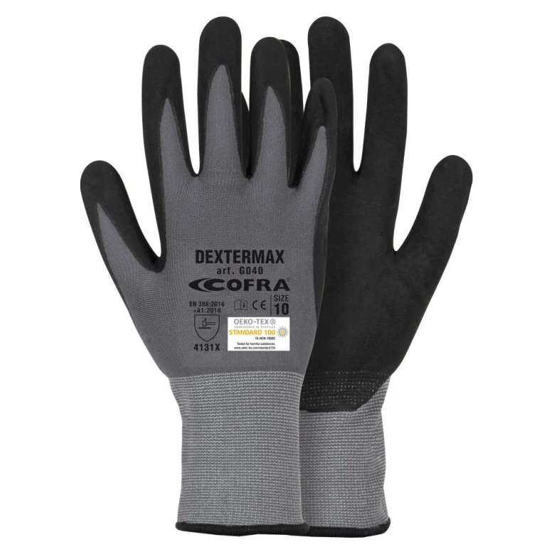12 Piezas - Guantes de Trabajo en Nitrilo Cofra Dextermax G040