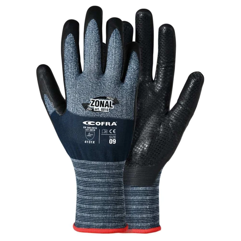 12 Piezas - Guantes de Trabajo de Nitrilo Cofra Zonal G016