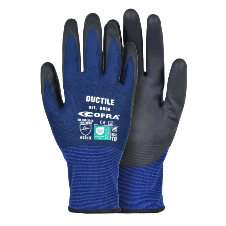 12 Piezas - Guantes de Trabajo de Nitrilo Cofra Ductile G050