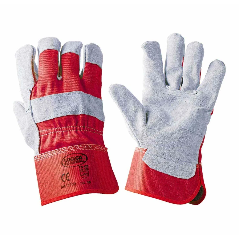 10 Pares - Guantes de trabajo en cuero crosta Logica 12TOP