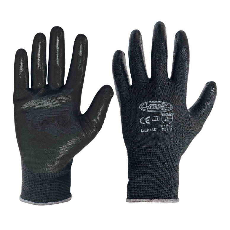 12 Pares - Guantes de Trabajo Recubiertos en Nitrilo Logica DARK