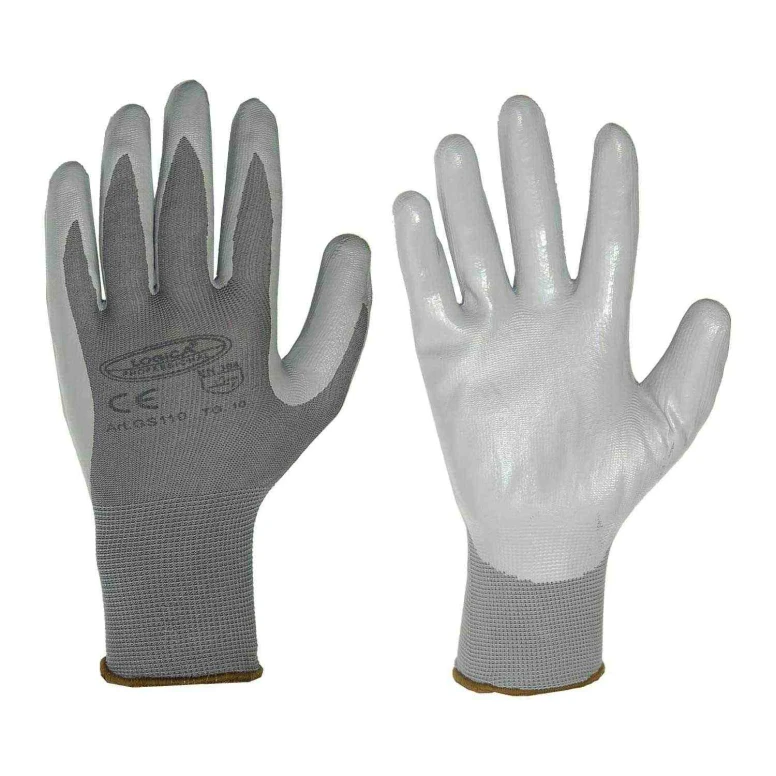 12 Pares - Guantes de trabajo recubiertos en nitrilo Logica GS110