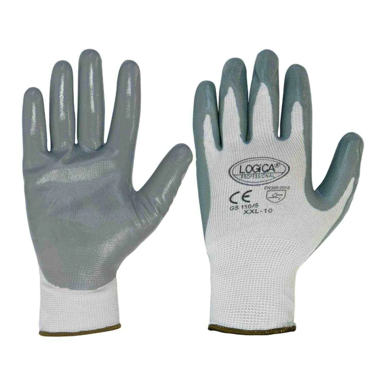 12 Pares - Guantes de trabajo recubiertos en nitrilo Logica GS110/S