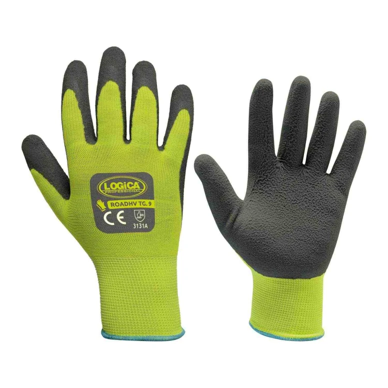 12 Pares - Guantes de trabajo recubiertos de látex alta visibilidad Logica ROADHV/2