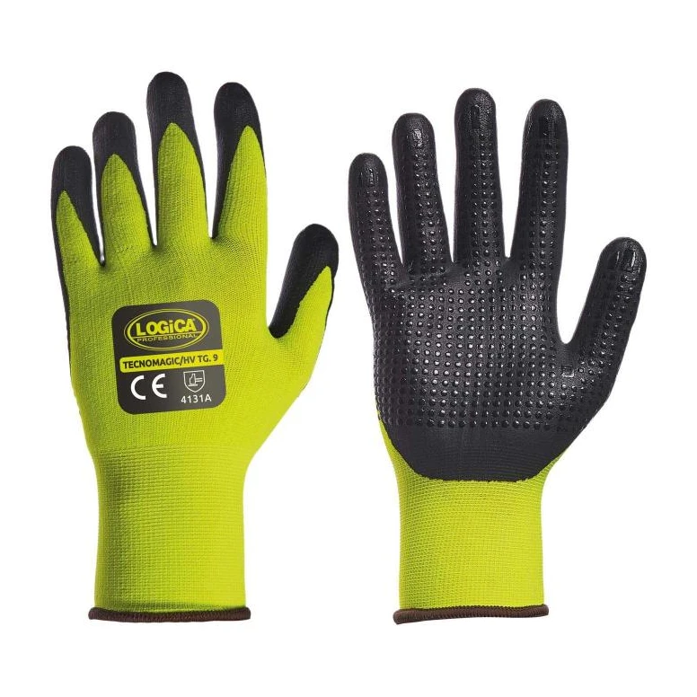 12 pares - Guantes de trabajo alta visibilidad recubiertos de nitrilo Logica TECNOMAGIC/HV