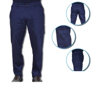 Pantalón Económico Azul Multibolsillos Algodón 100% Massaua Relleno de Franela Invierno