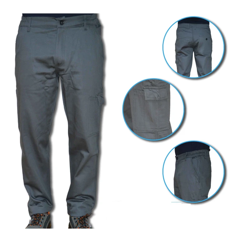 Pantalón Económico Gris Multibolsillos Algodón 100% Massaua