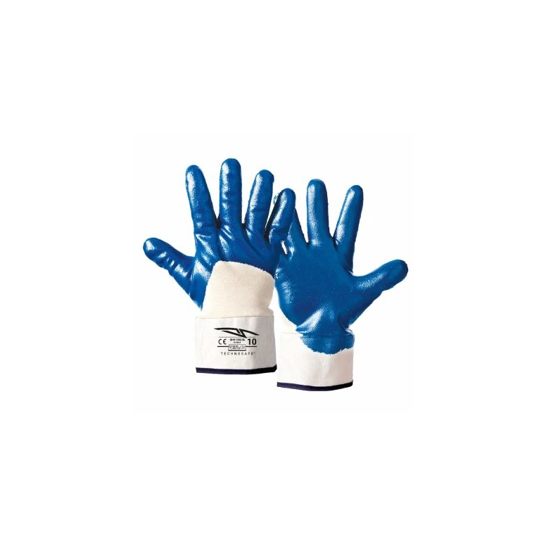 120 Unidades - Guantes de Trabajo de Algodón Jersey Recubiertos de Nitrilo NBR Technosafe GHN1351BL