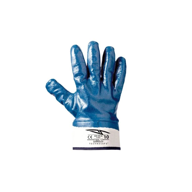 120 Unidades - Guantes de Trabajo de Algodón Jersey Recubiertos de Nitrilo NBR Technosafe GHN1351BL